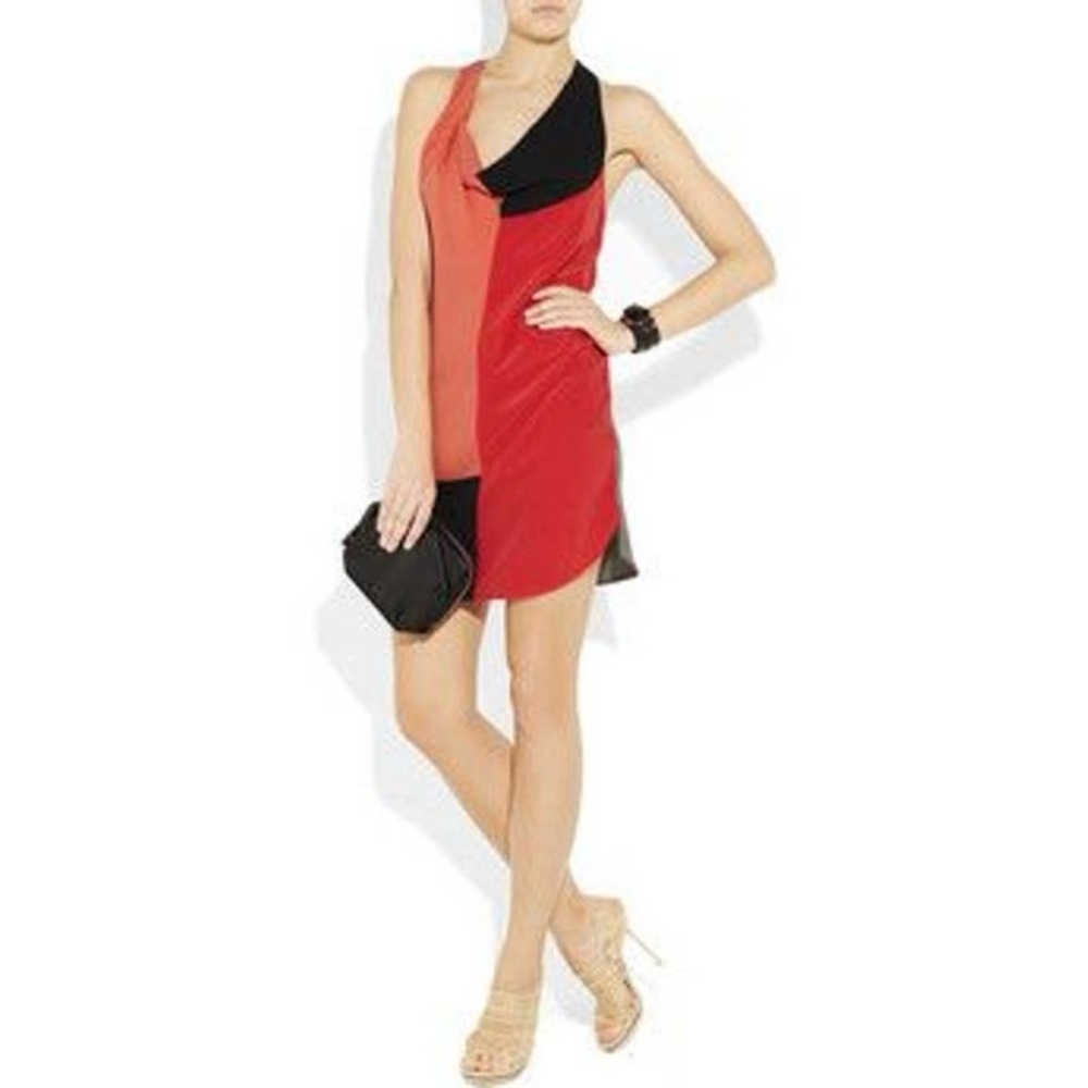 Alexander Wang Color Block 100% Silk Drape Front Racerback Mini Dress‎ Size 2